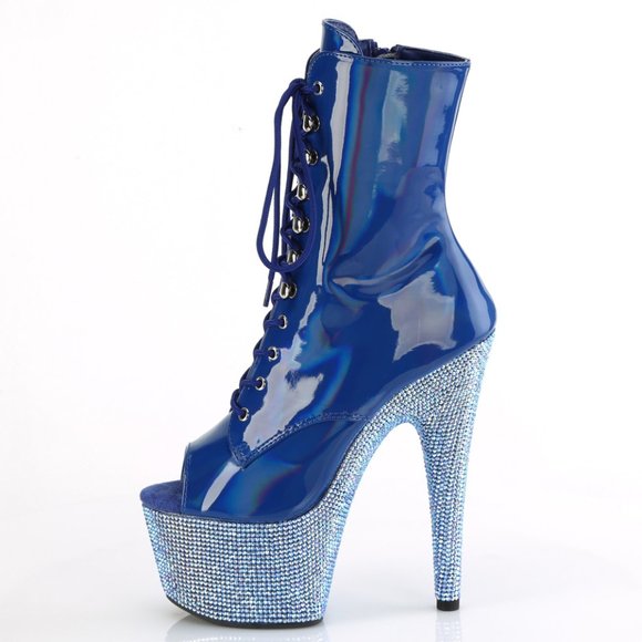 Rhinestone Platform Lace Up High Heel Ankle Boots - Picture 1 of 5